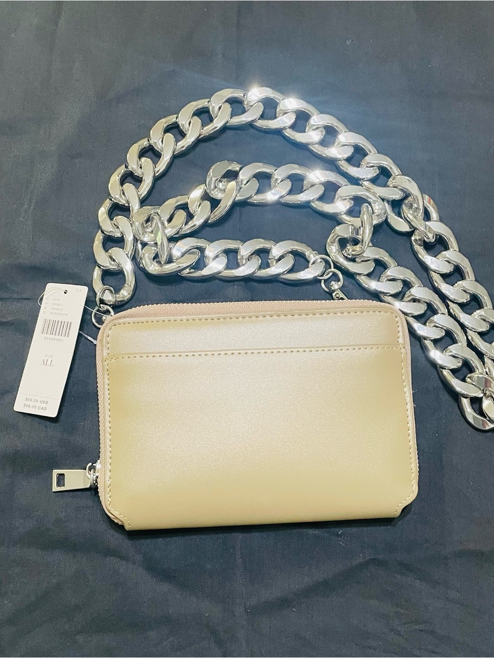NWT Anthropologie  Women’s Beige Crossbody Wallet with Silver Chain